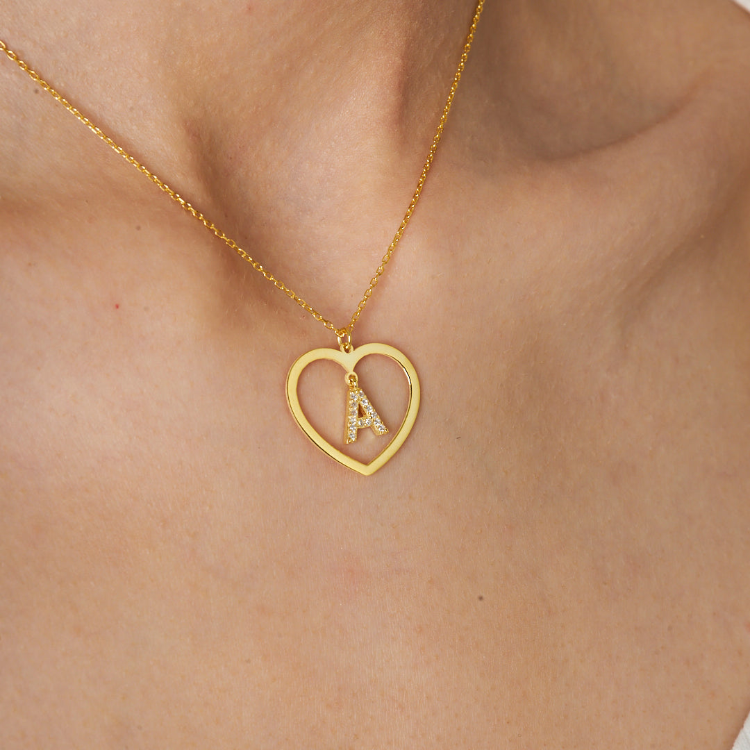 Thin Heart Letter Necklace - 925 SILVER