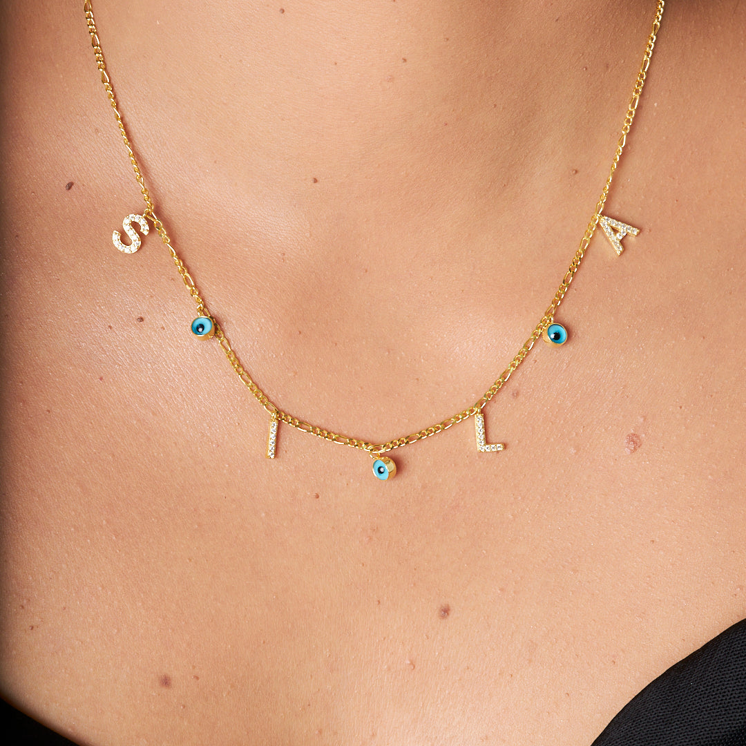 Evil Eye Beaded Letter Necklace - 925 Silver