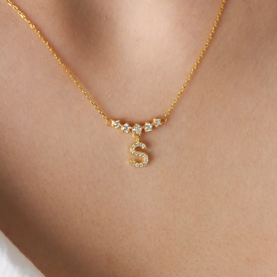 Full Stone Letter Necklace - 925 SILVER