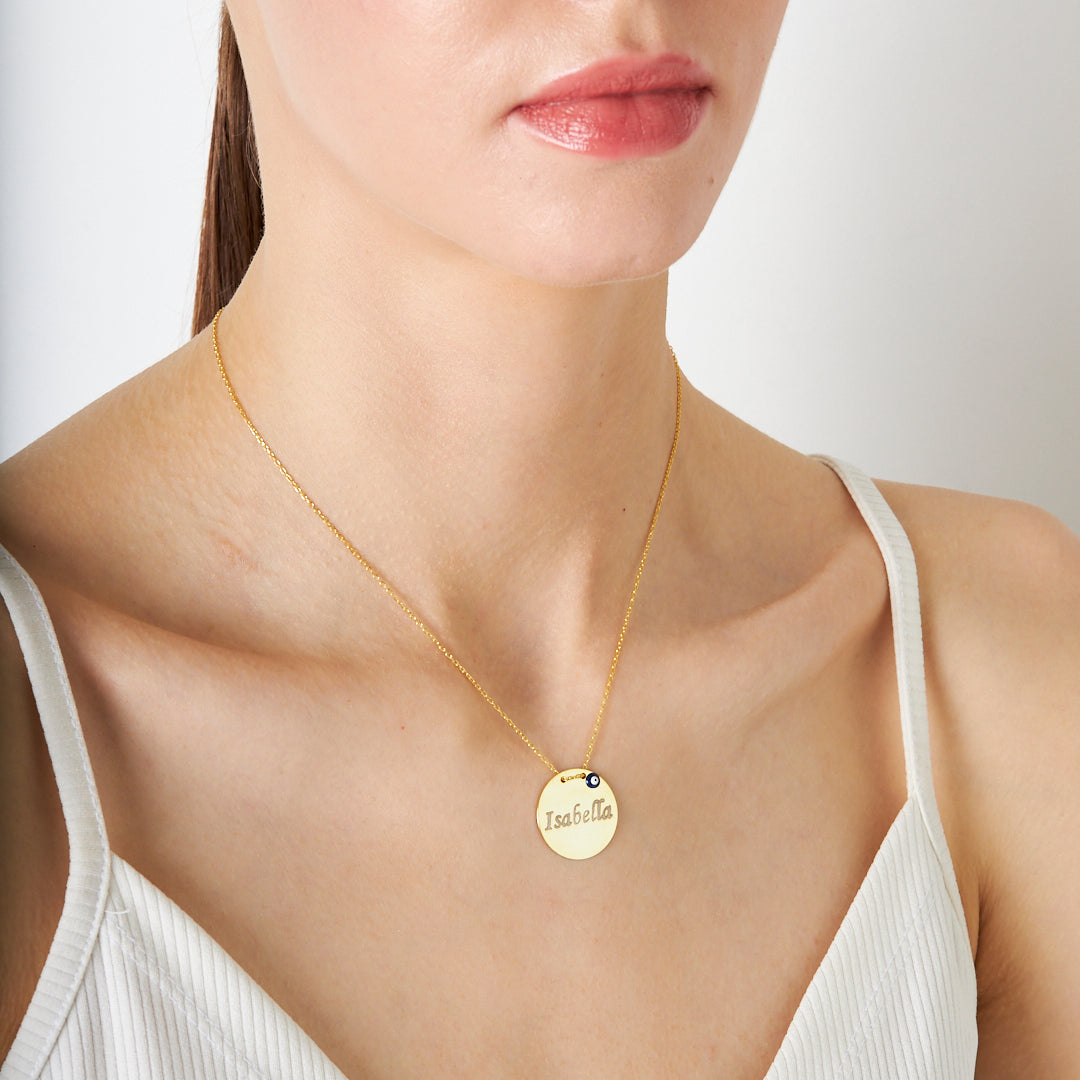 PLATTEN GRAVUR KETTE MIT NAZAR | 925 SILBER