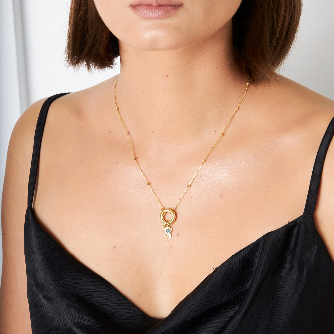 Ball Chain Ring Name Necklace - 925 SILVER