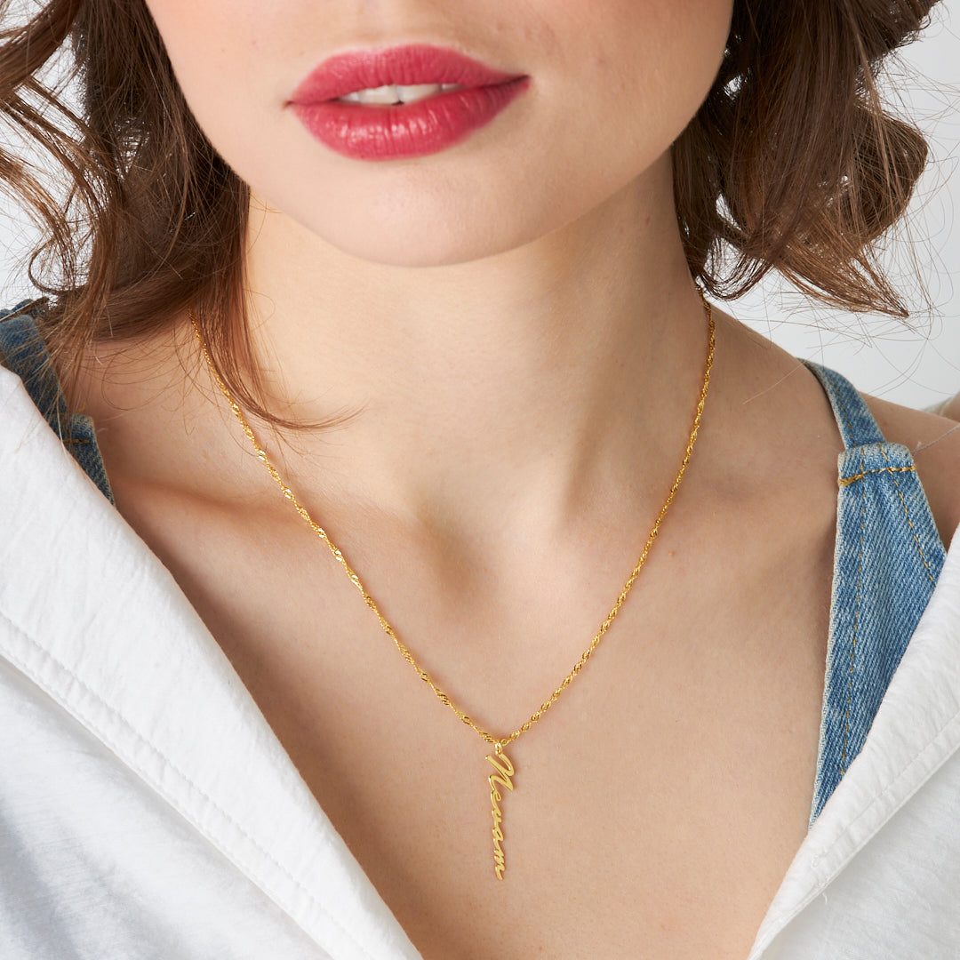 Horizontal Name Necklace with Twisted Chain - 925 Silver