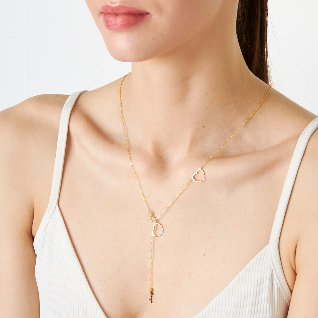 Arabic Name Necklace with Two Hearts - 925 Silver