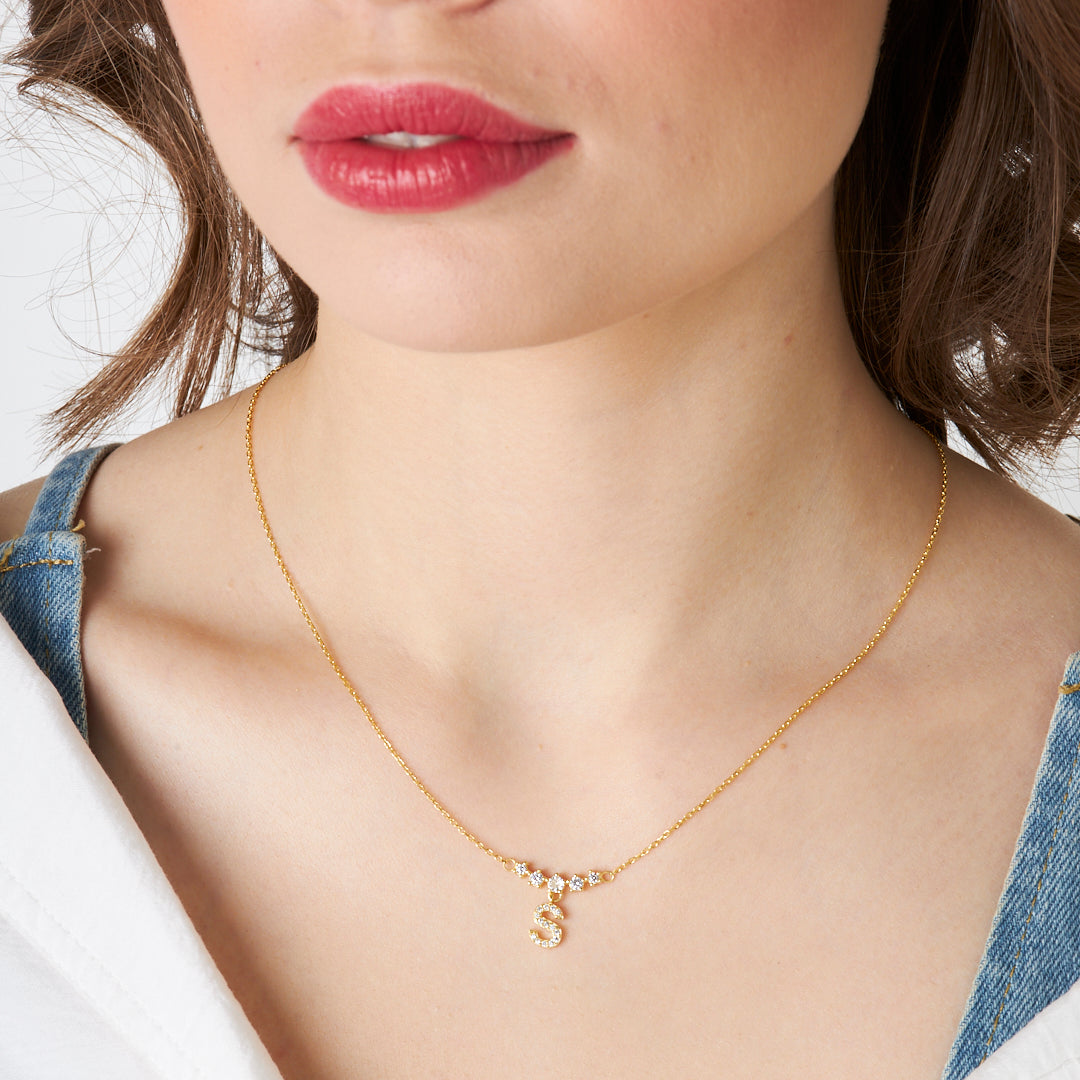 Full Stone Letter Necklace - 925 SILVER