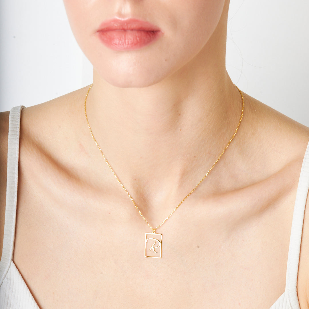 Rectangular Necklace with Letters - 925 Silver