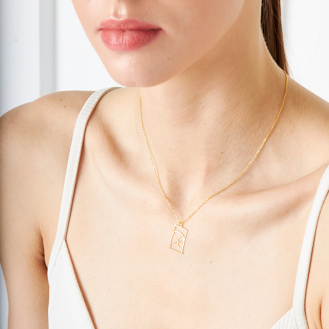 Rectangular Necklace with Letters - 925 Silver
