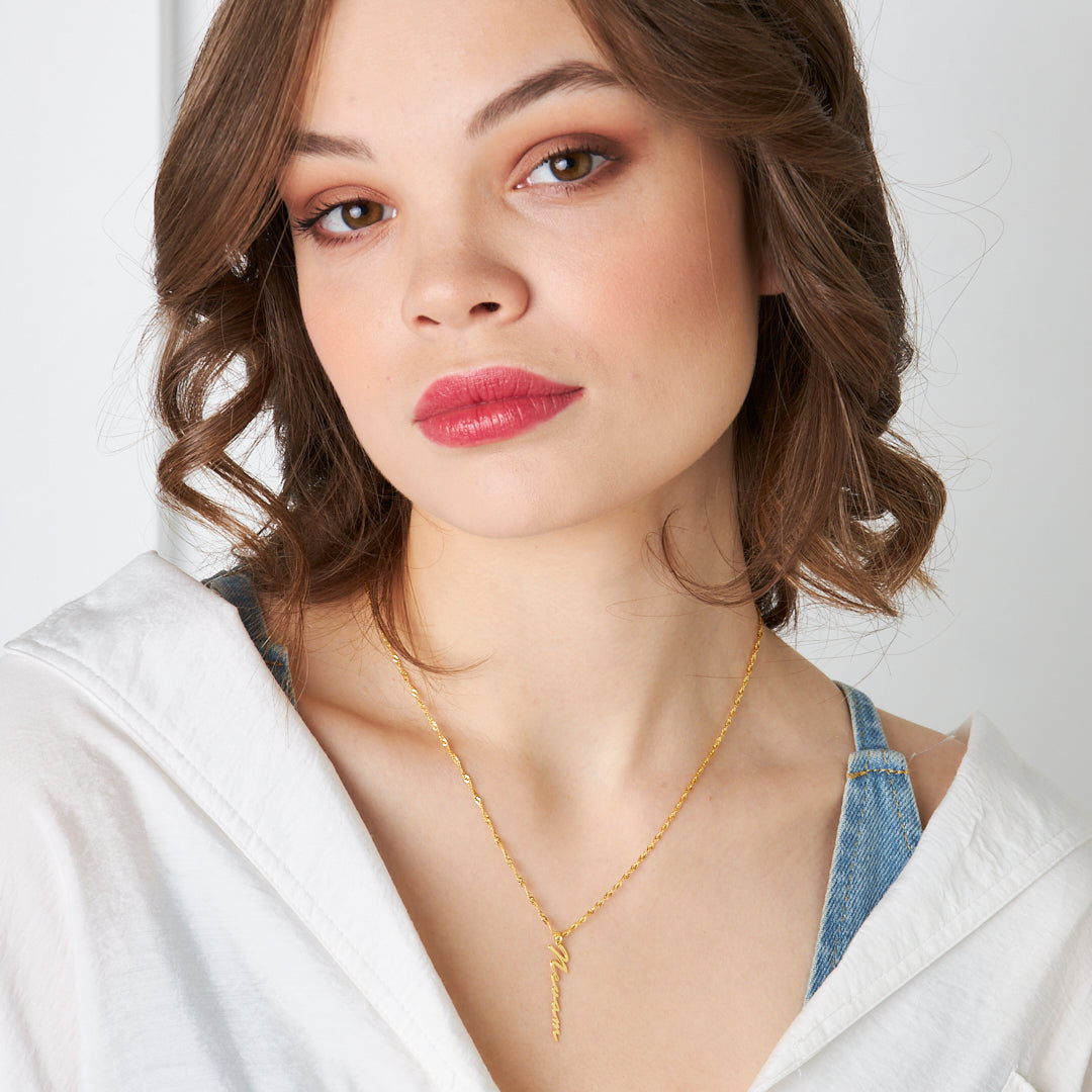 Horizontal Name Necklace with Twisted Chain - 925 Silver