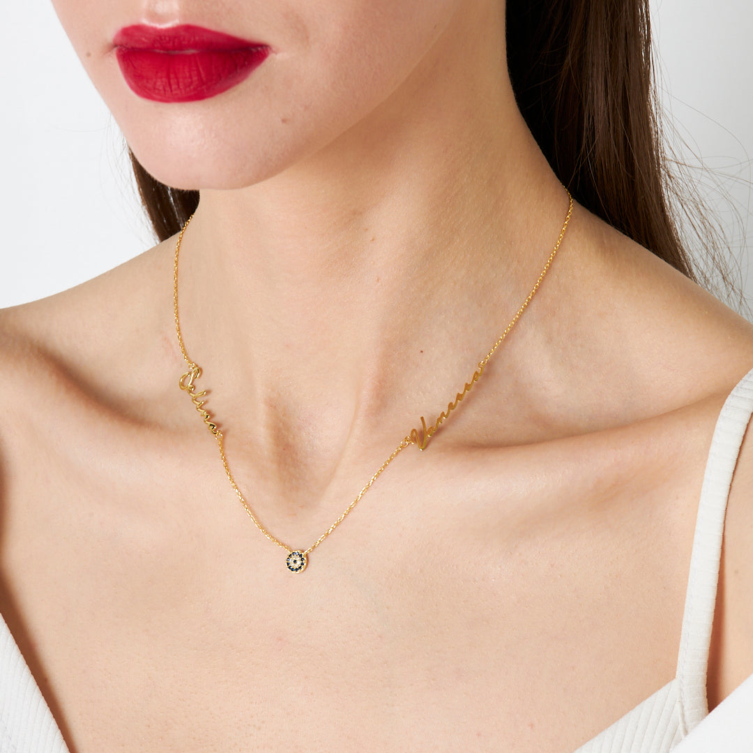 Evil Eye Necklace with Two Names - 925 Silver