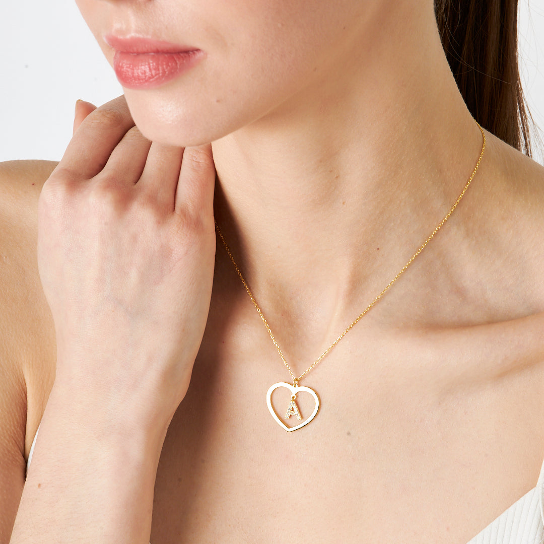 Thin Heart Letter Necklace - 925 SILVER