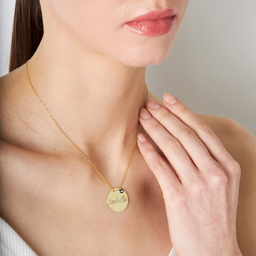 PLATTEN GRAVUR KETTE MIT NAZAR | 925 SILBER