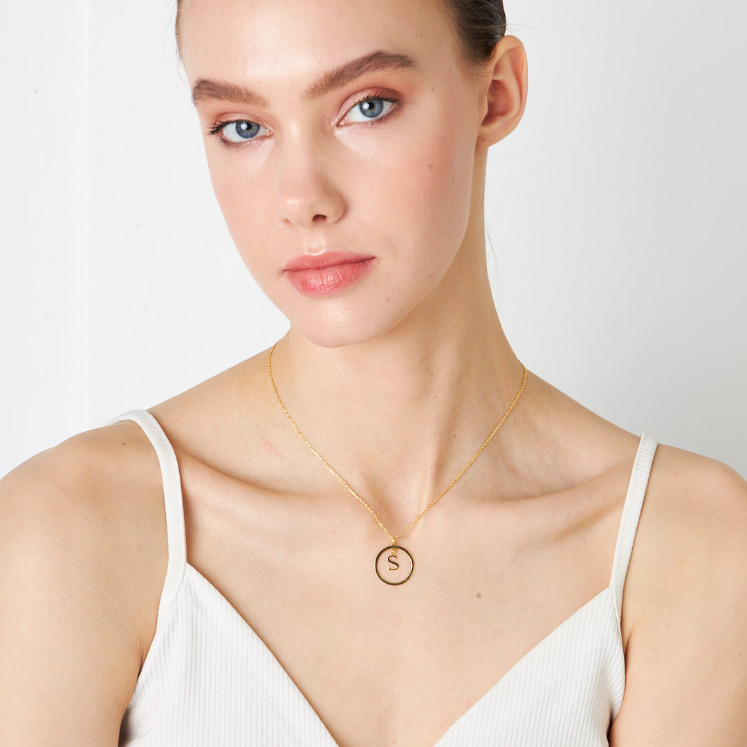 Round Hanging Letter Necklace - 925 SILVER