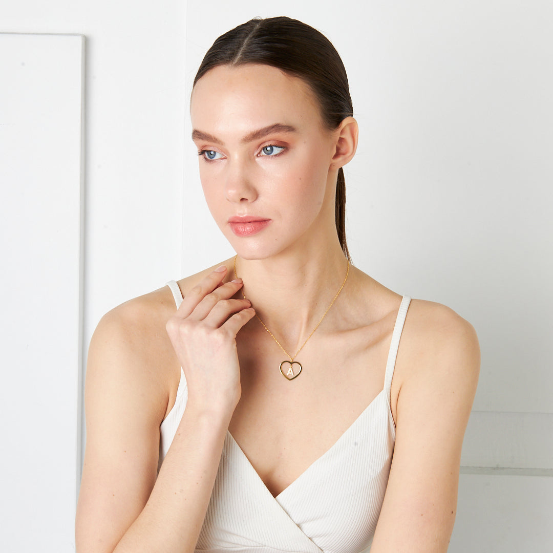 Thin Heart Letter Necklace - 925 SILVER