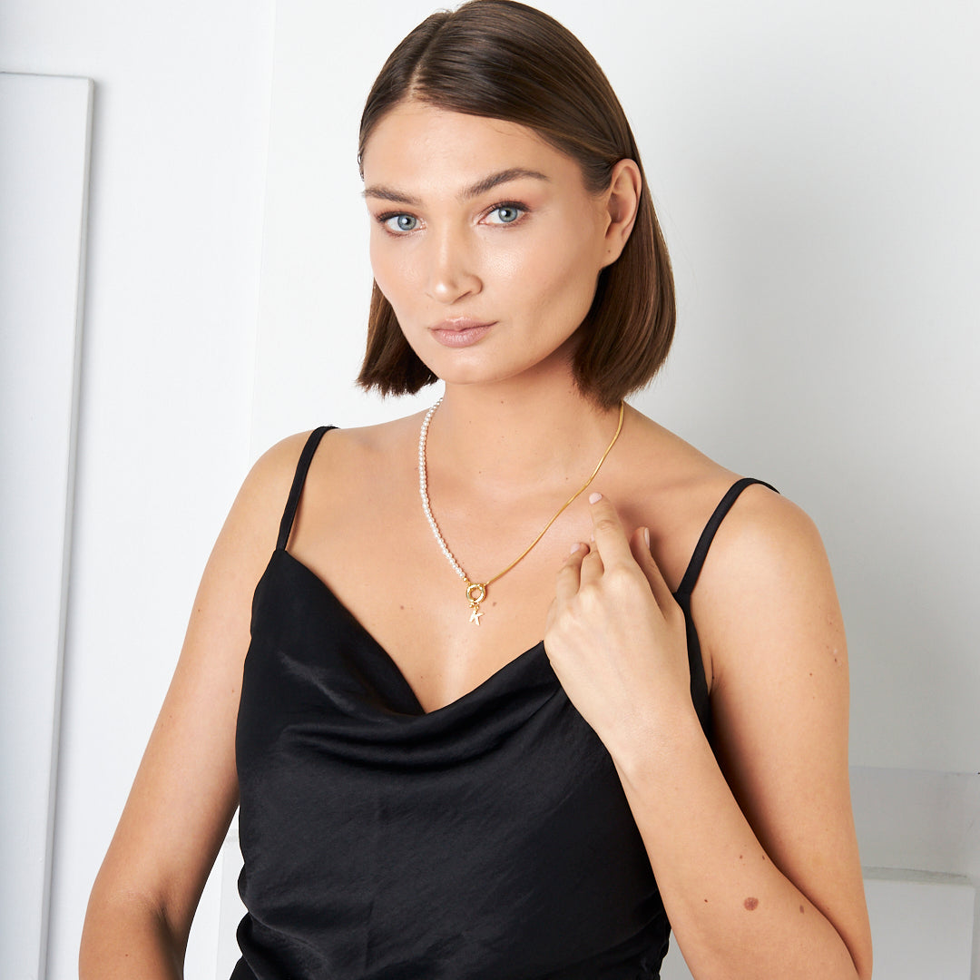 Pearl and Chain Letter Necklace - 925 Silver