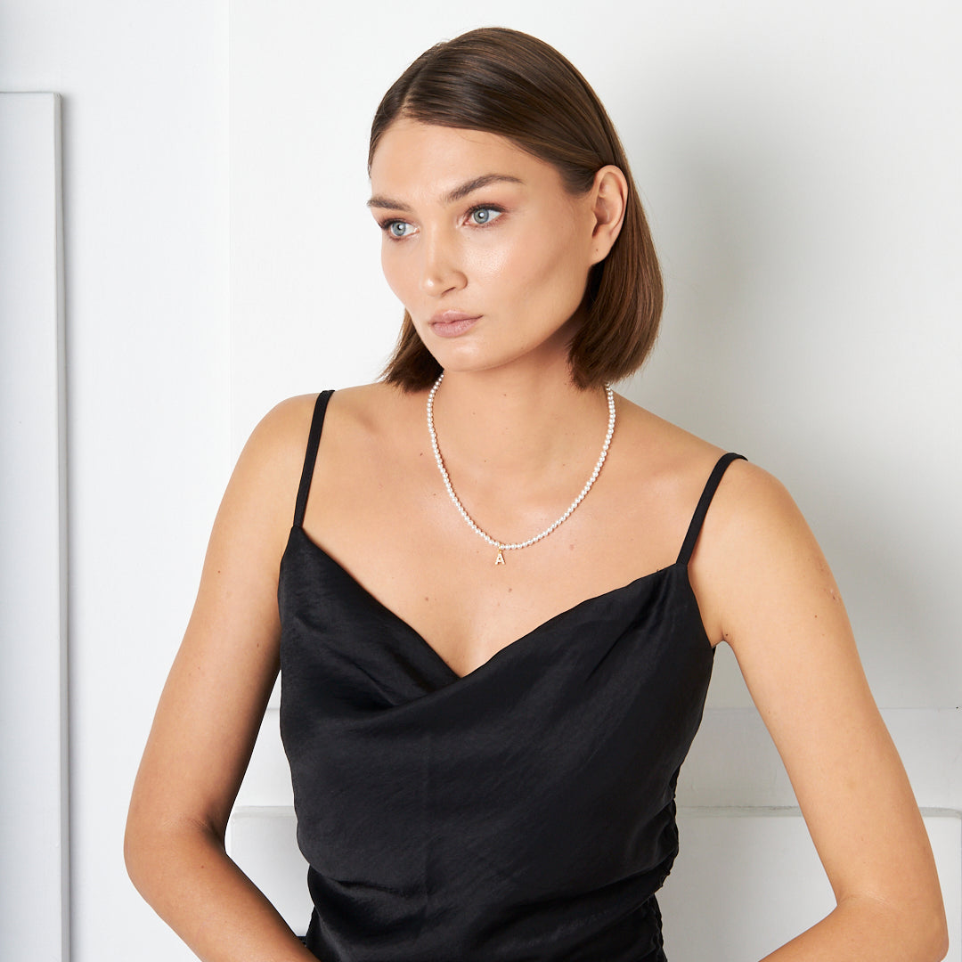 Pearl and Stone Letter Necklace - 925 SILVER