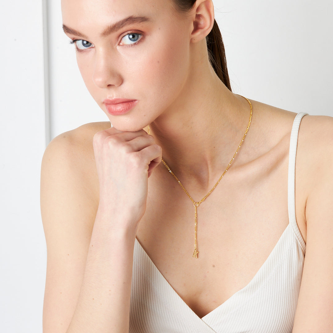 Y Shaped Stone Letter Necklace - 925 SILVER