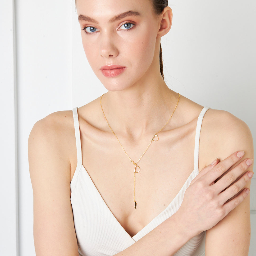 Arabic Name Necklace with Two Hearts - 925 Silver