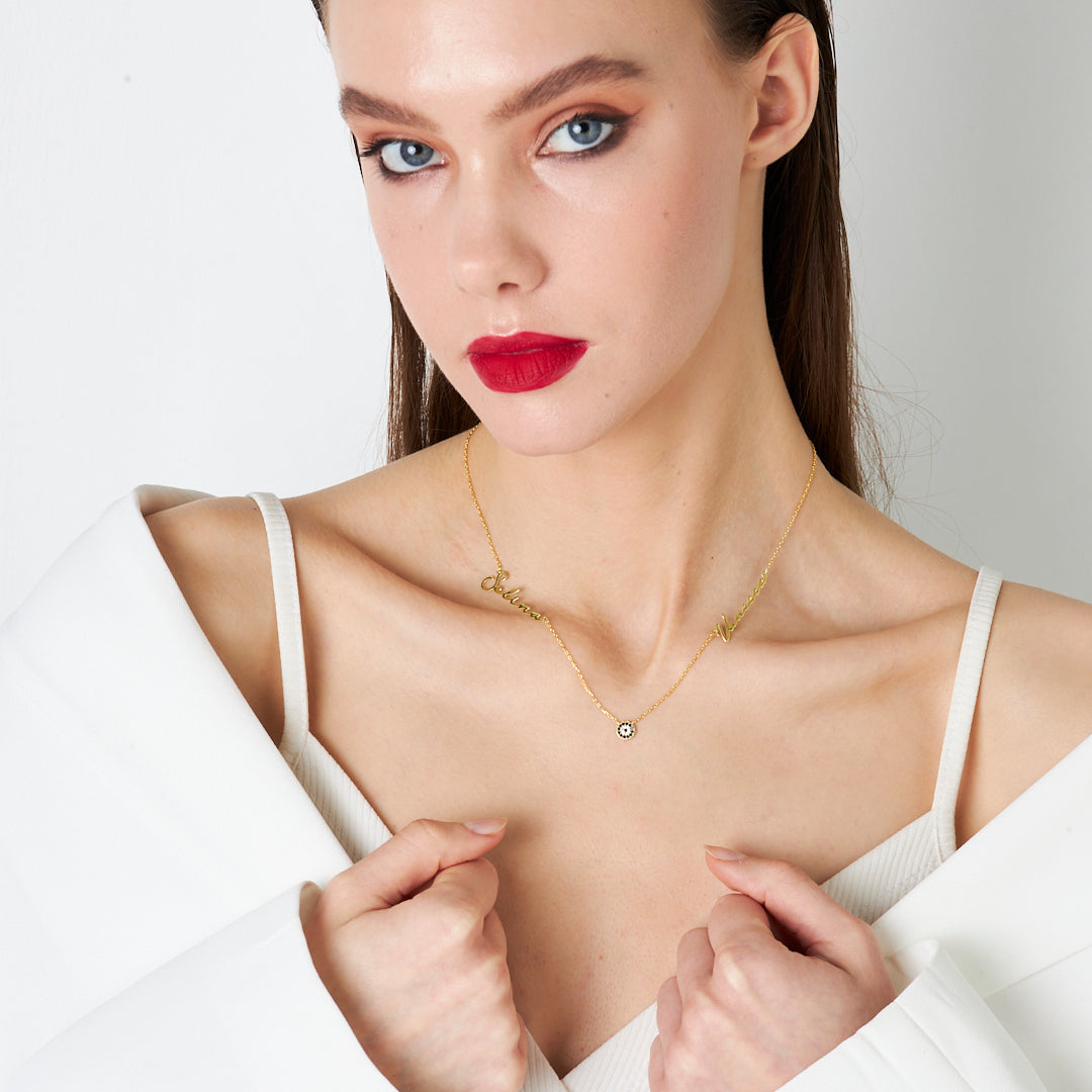 Evil Eye Necklace with Two Names - 925 Silver