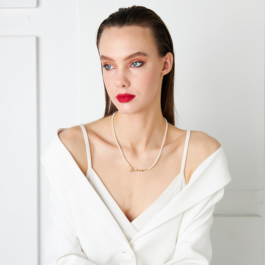 Pearl Beaded Name Necklace - 925 Silver