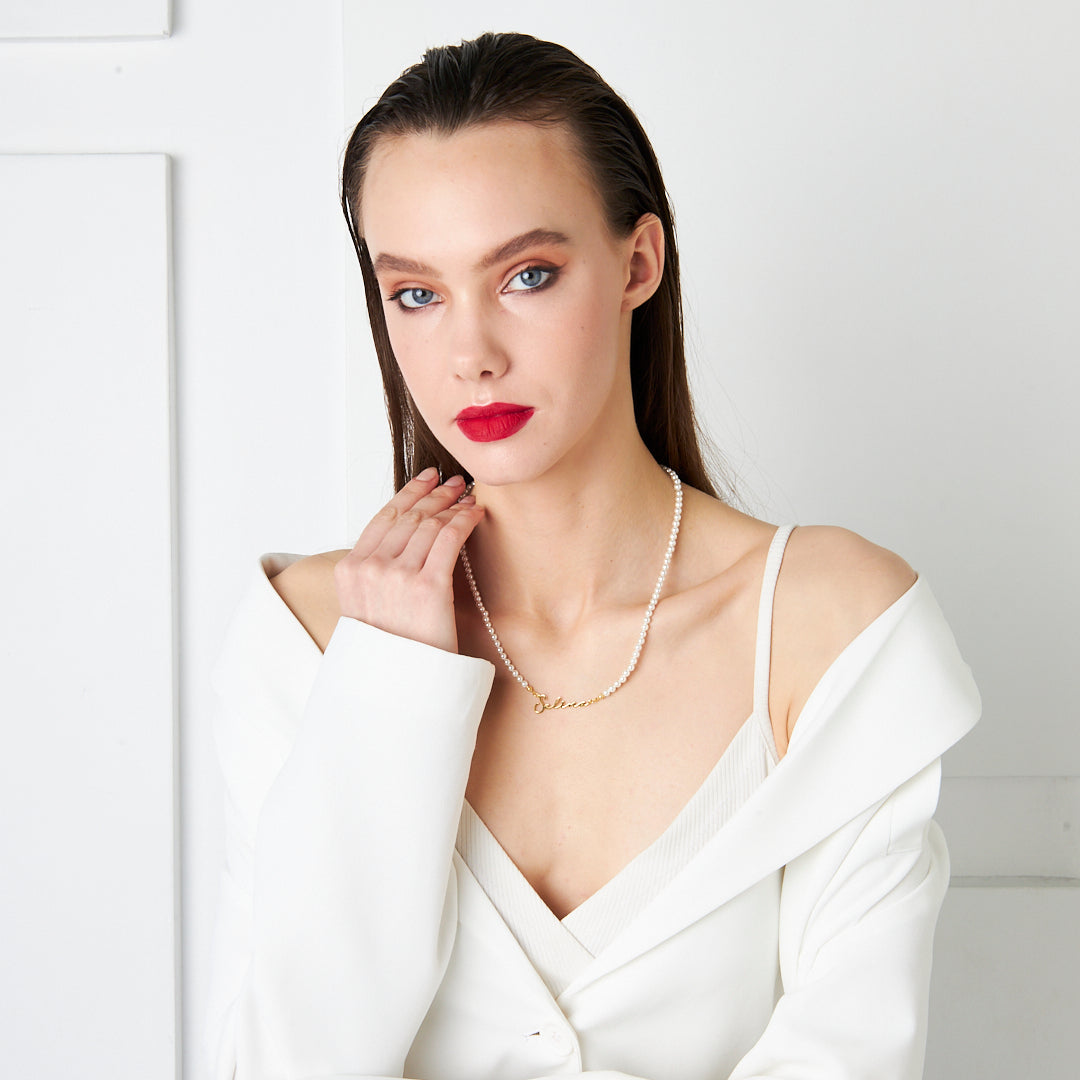 Pearl Beaded Name Necklace - 925 Silver