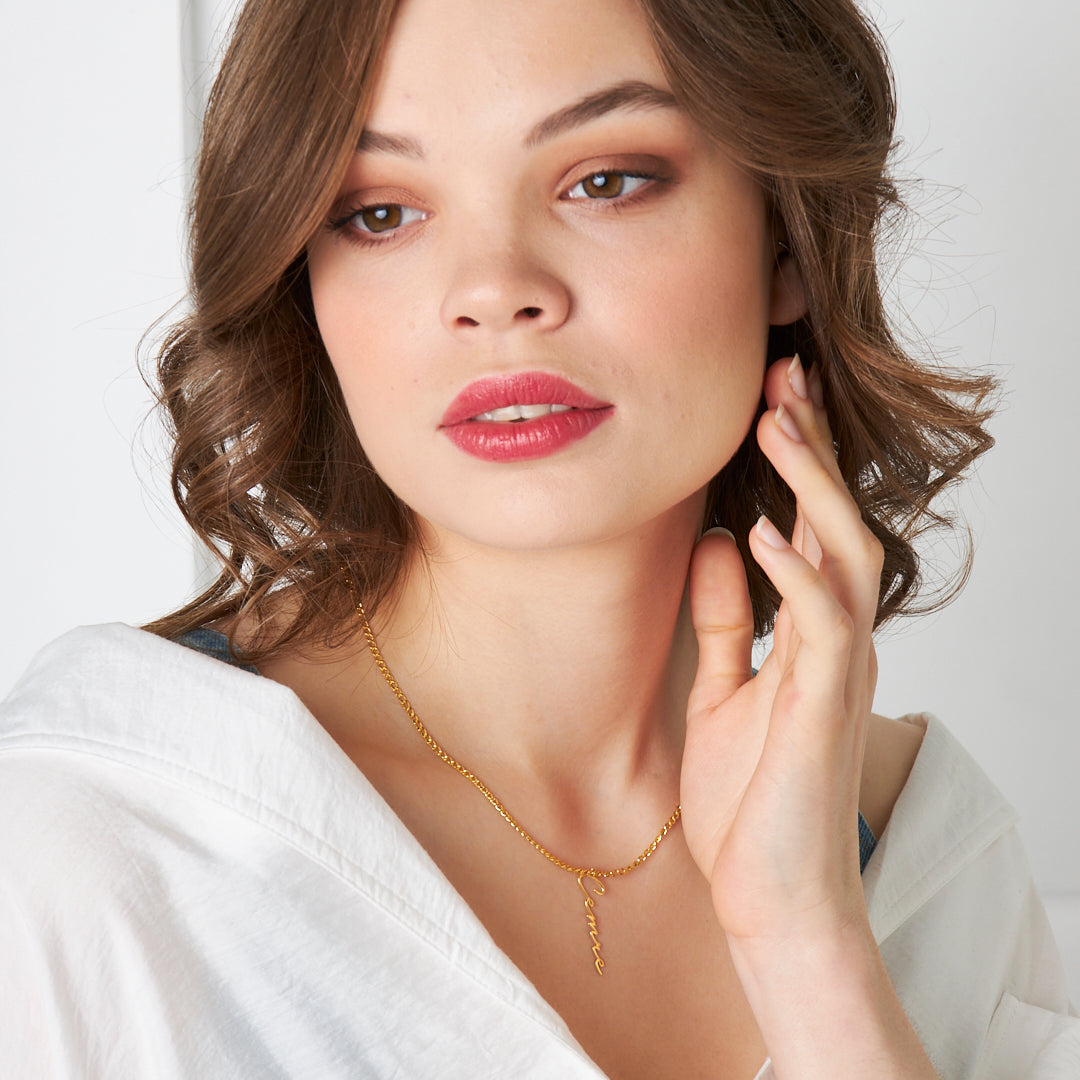 Thick Chain Horizontal Name Necklace - 925 SILVER