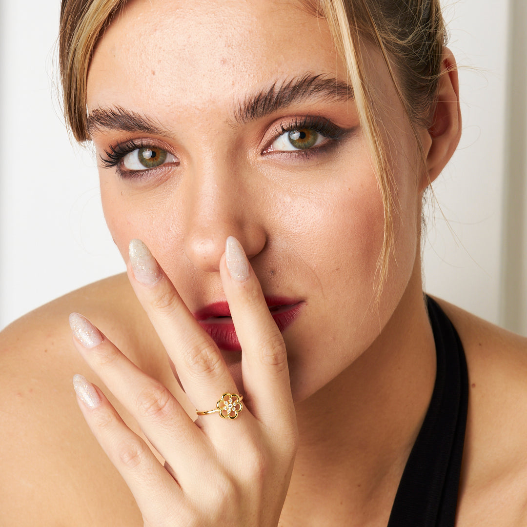 Stone Flower Ring - 925 SILVER