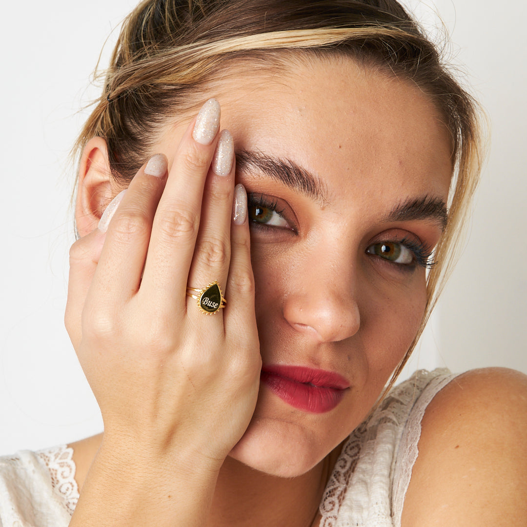 TROPFEN GRAVUR RING | 925 SILBER