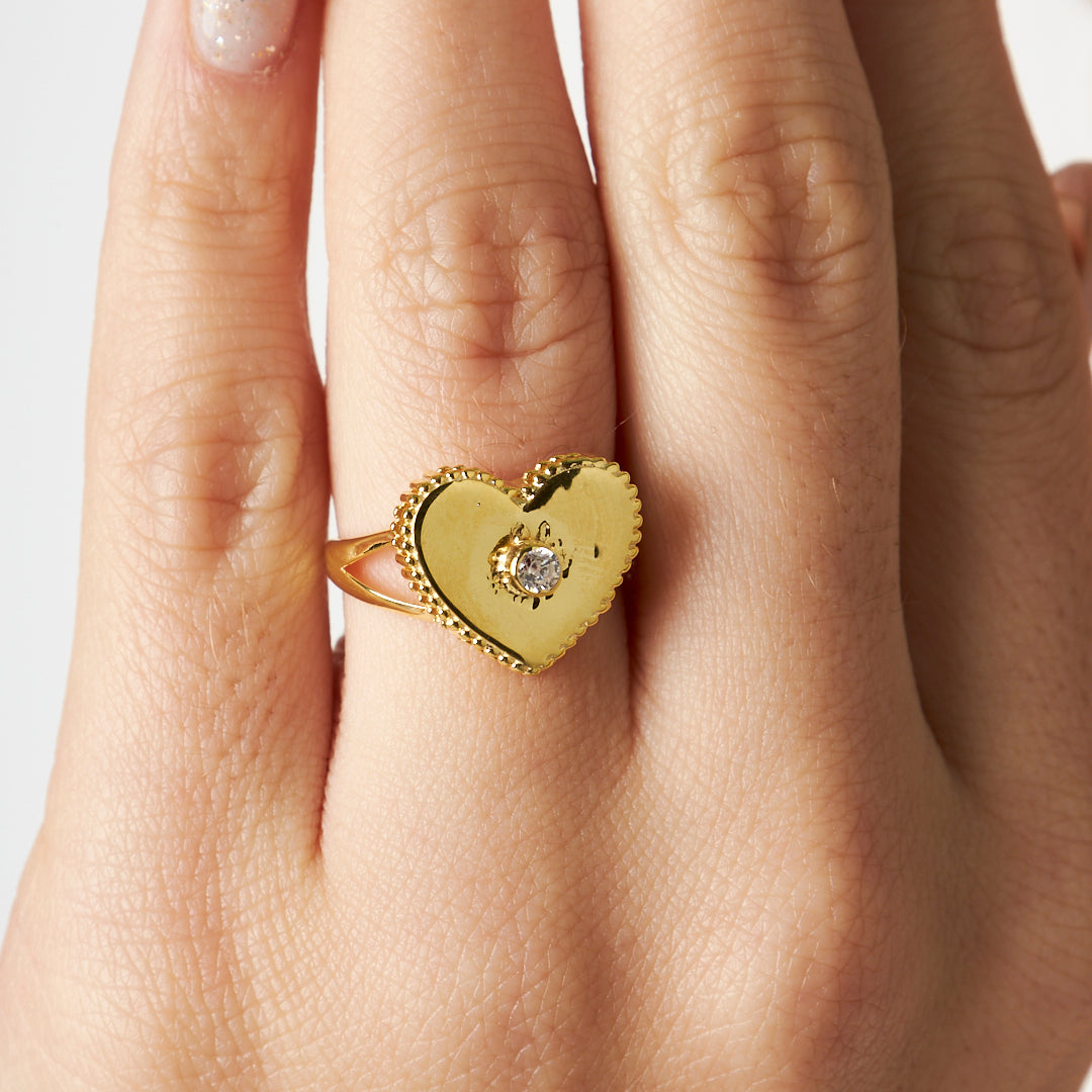 Single Stone Large Heart Ring - 925 SILVER