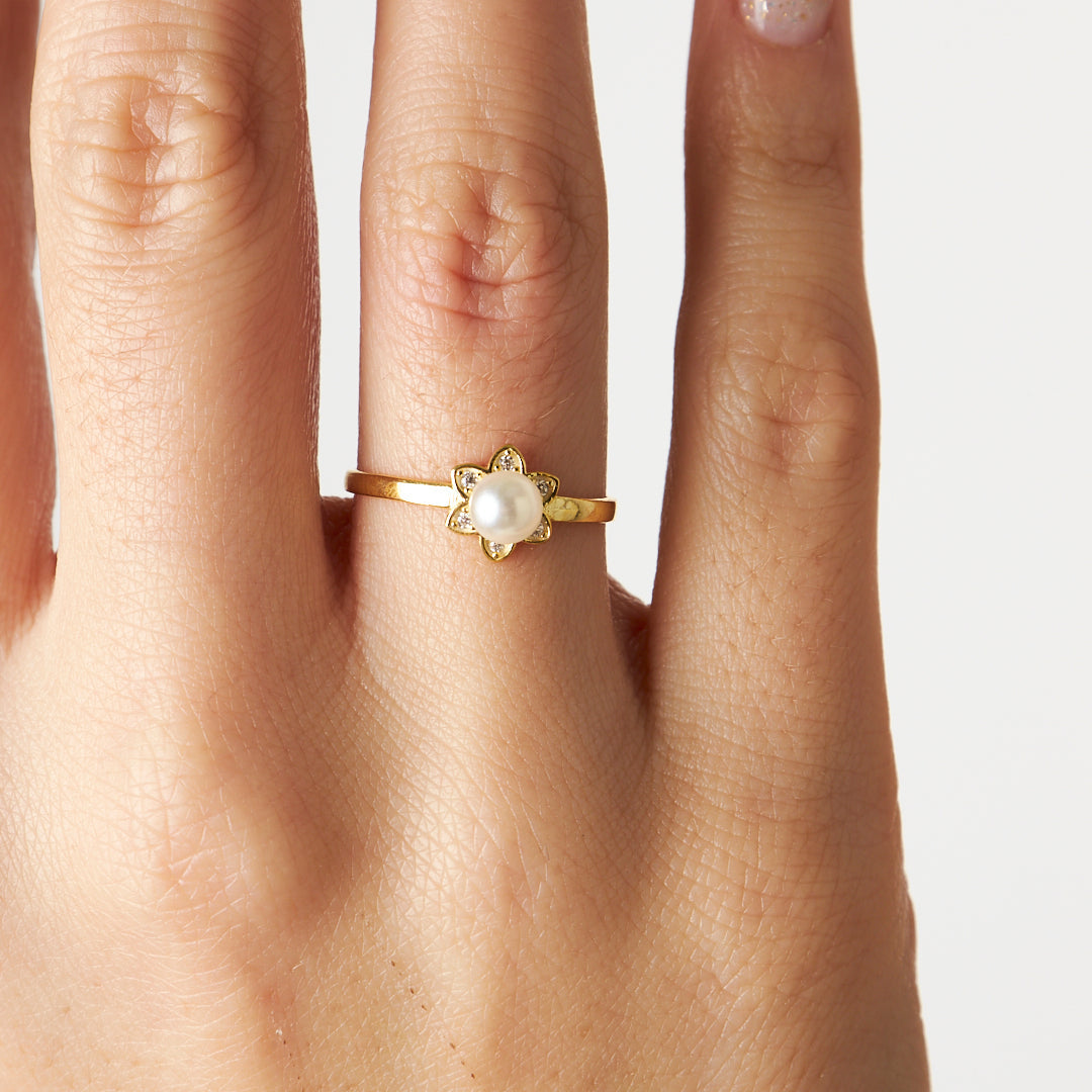 PERLEN BLUMEN RING | 925 SILBER