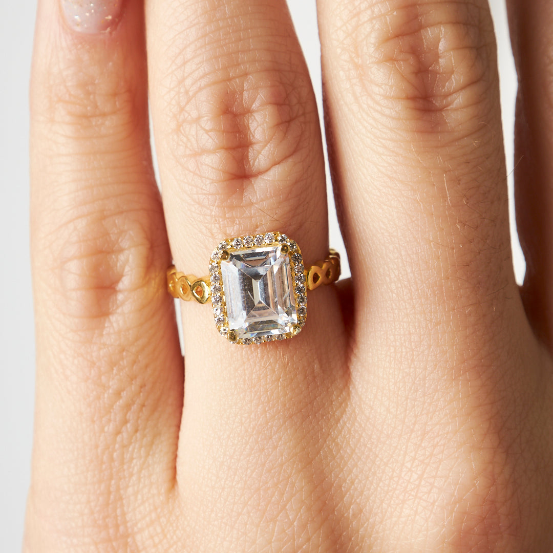 Square Baguette Stone Ring - 925 Silver