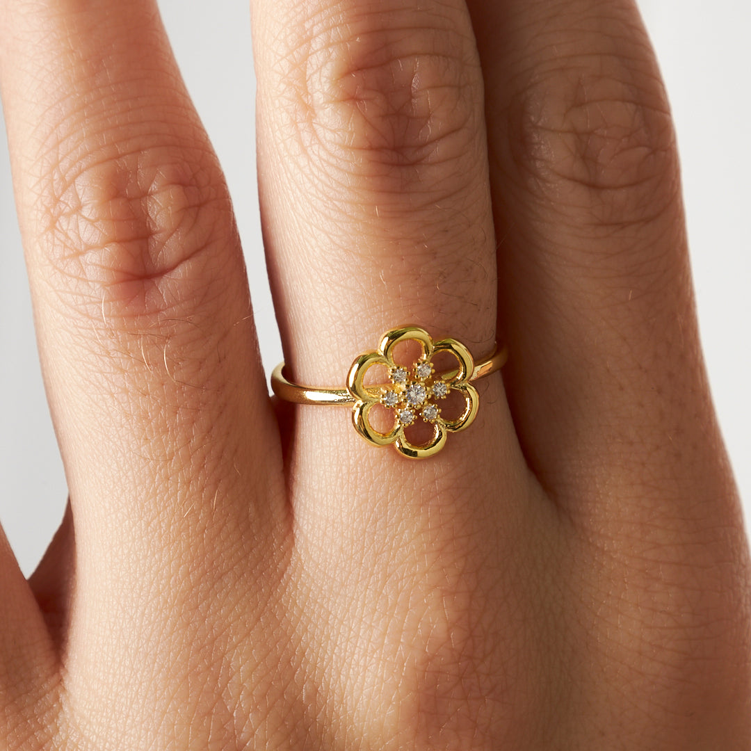 Stone Flower Ring - 925 SILVER
