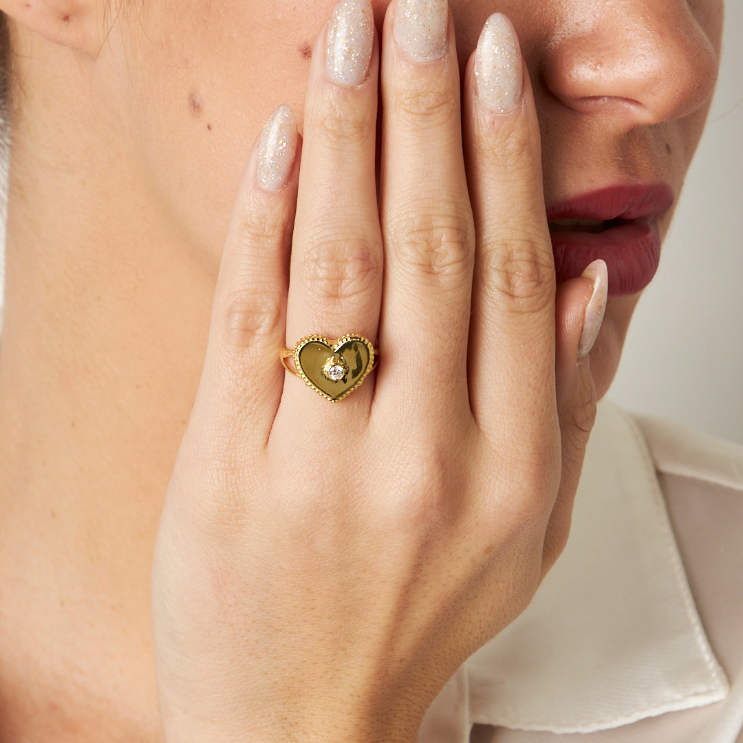 Single Stone Large Heart Ring - 925 SILVER