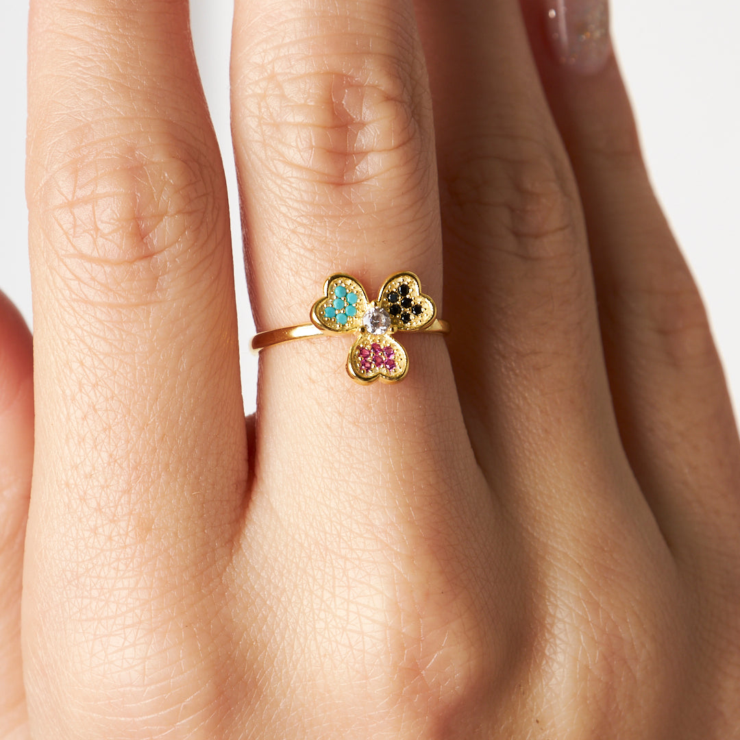 BUNTE KLEE RING | 925 SILBER