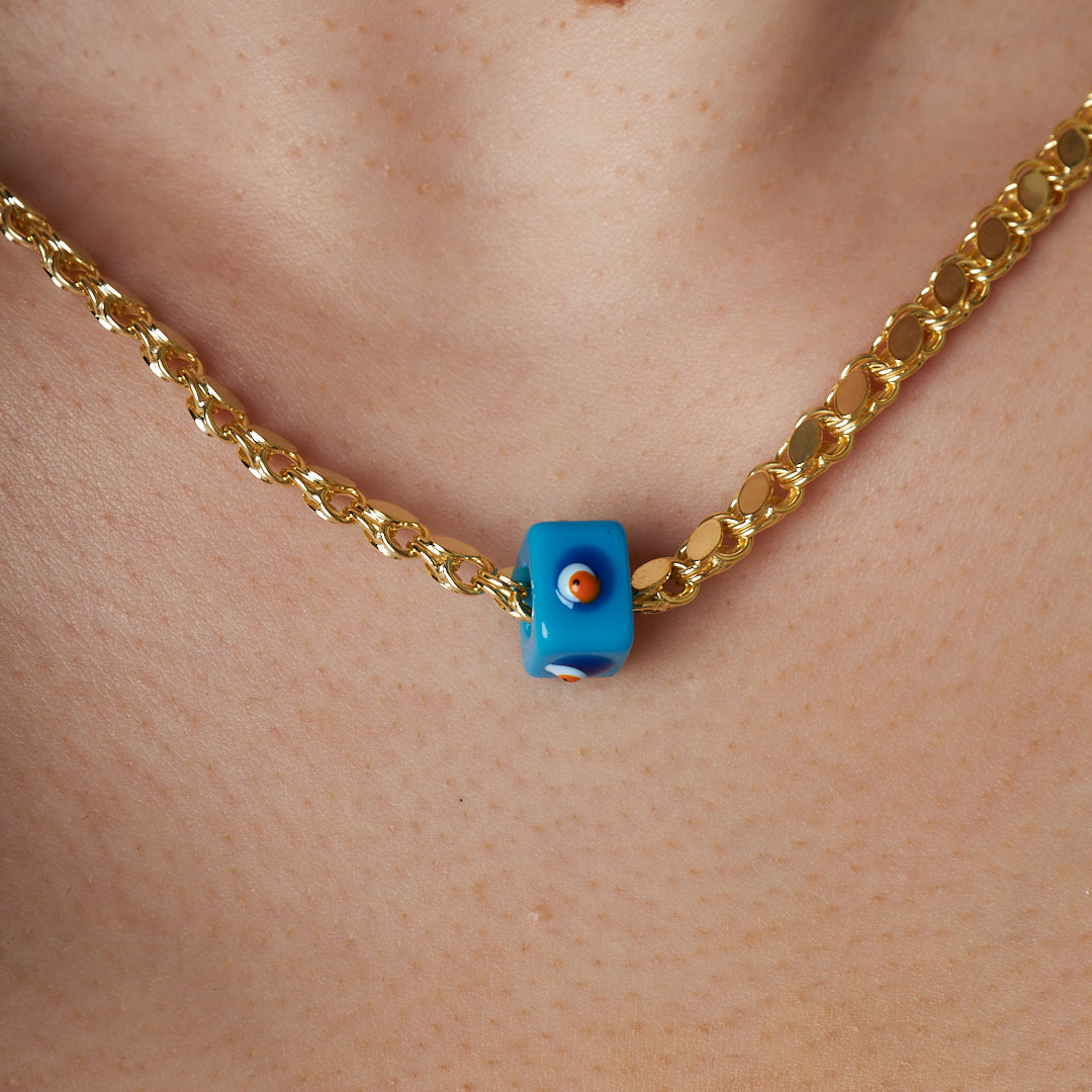 Blue Evil Eye Stone Sequined Aleppo Chain - 925 SILVER