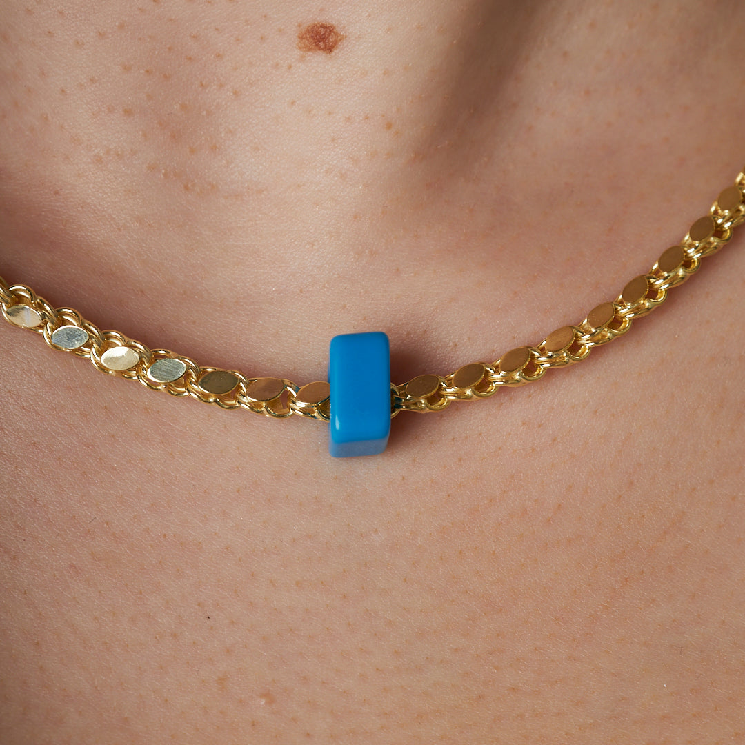 Natural Stone Sequin Halab Chain Necklace - 925 SILVER