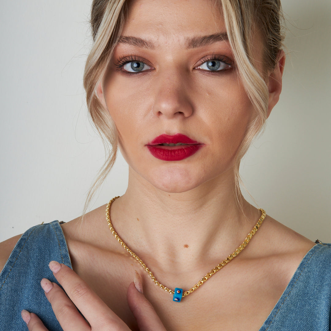 Blue Evil Eye Stone Sequined Aleppo Chain - 925 SILVER