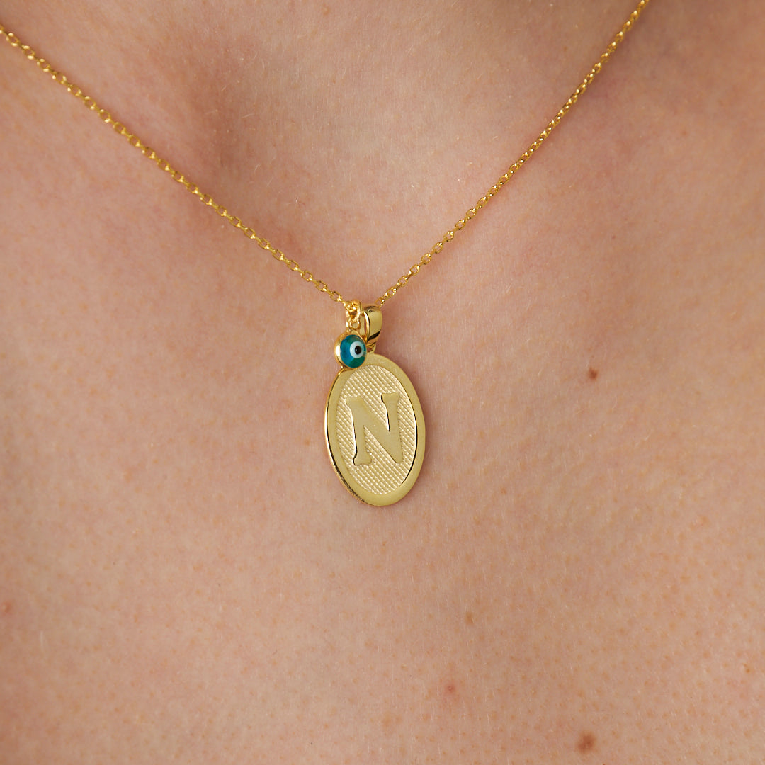 Oval Vintage Letter Necklace - 925 Silver