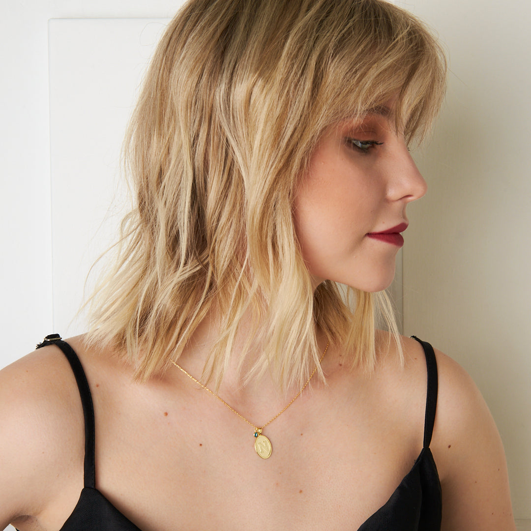 Oval Vintage Letter Necklace - 925 Silver