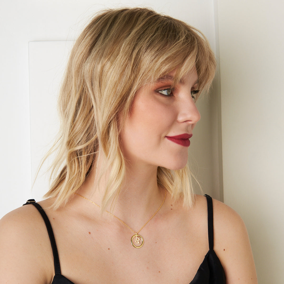 Oval Stone Letter Necklace - 925 SILVER