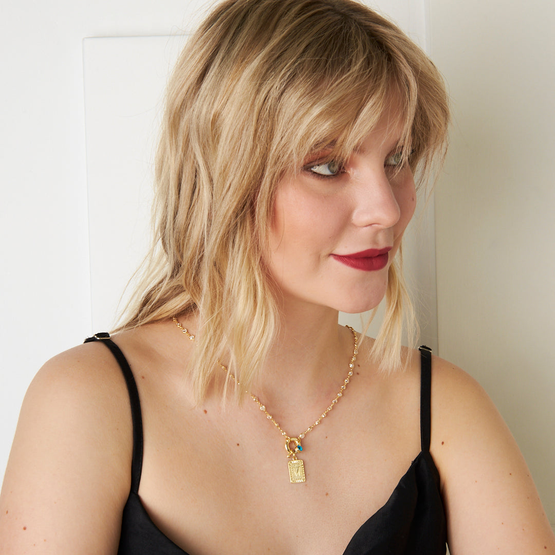 Iced Letter Necklace with Evil Eye Stone - 925 SILVER