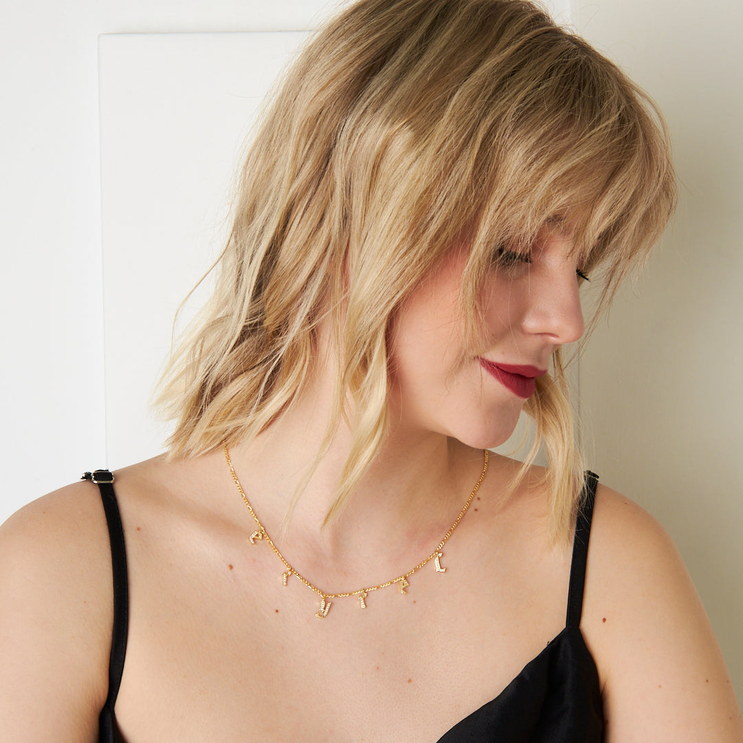 Chocker Zircon Stone Name Necklace - 925 SILVER