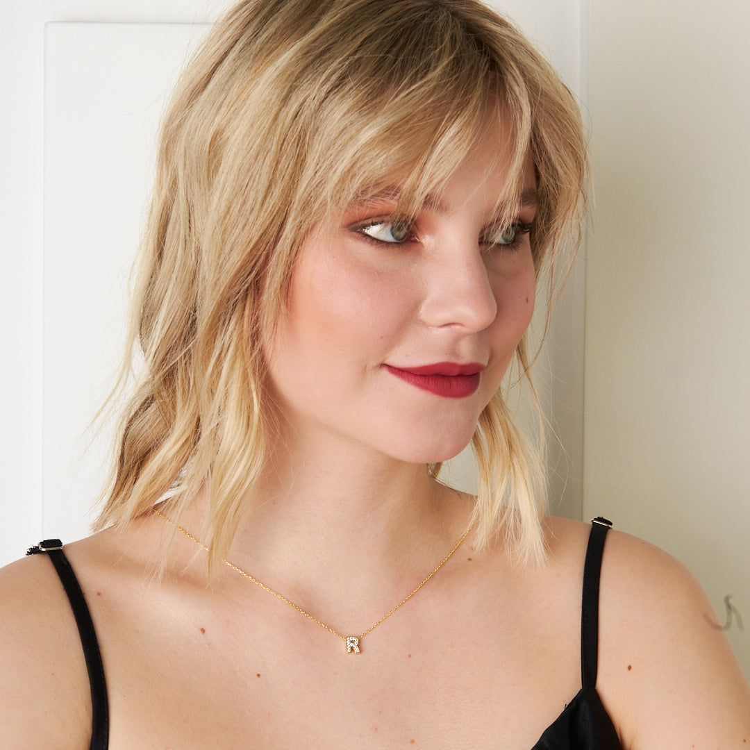 Minimal Lettered Stone Necklace - 925 SILVER