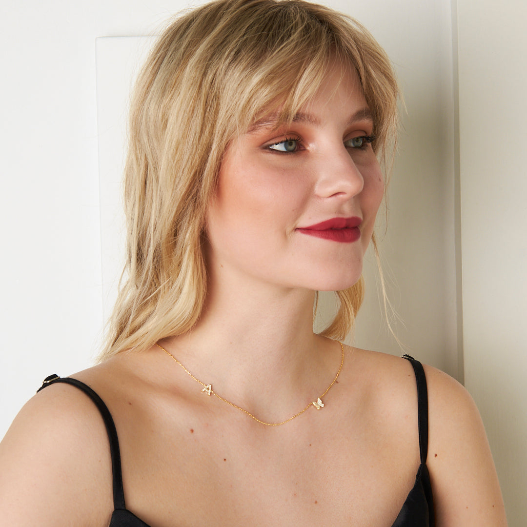 Butterfly Necklace with Letters - 925 Silver