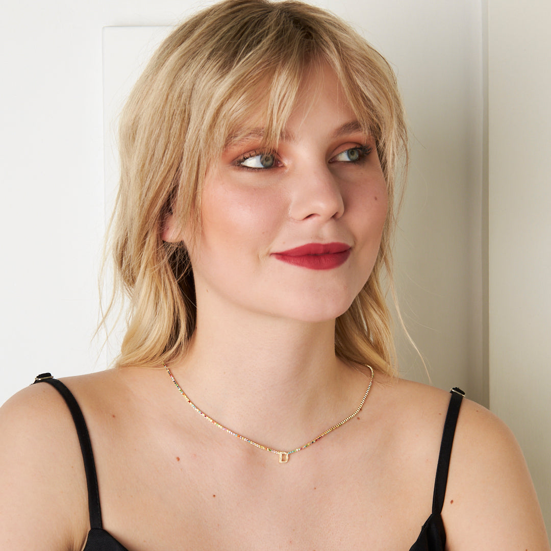 Colorful Stone Waterway Letter Necklace - 925 SILVER