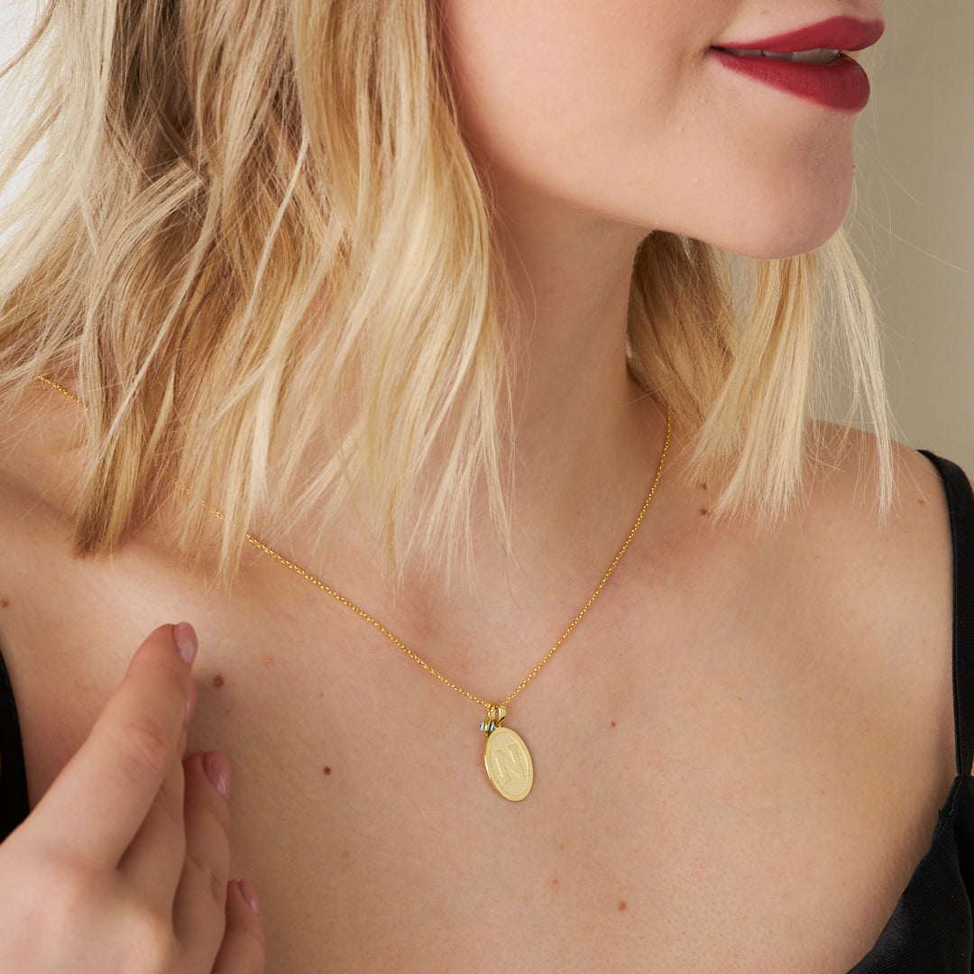 Oval Vintage Letter Necklace - 925 Silver