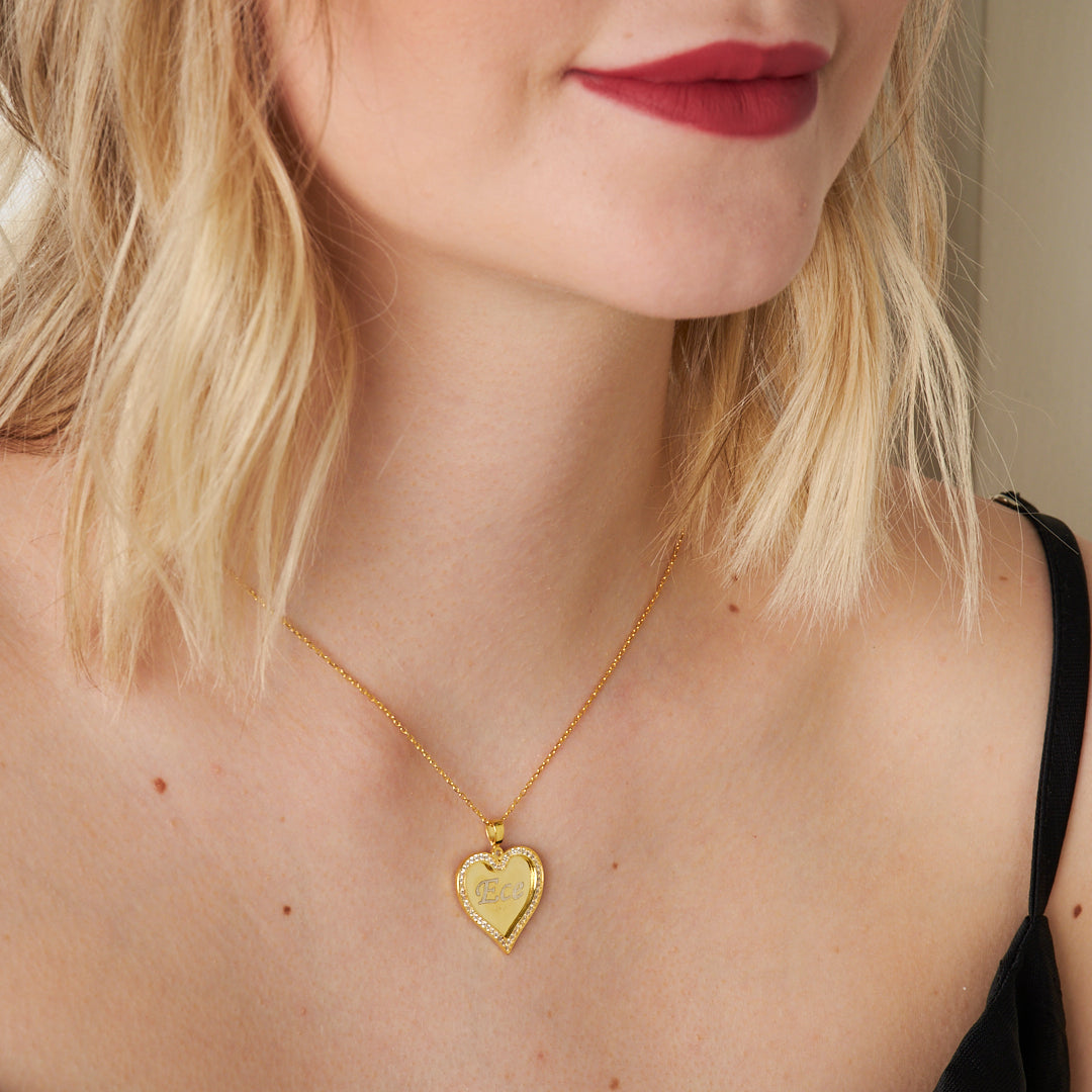 Plate Stone Heart Necklace - 925 SILVER