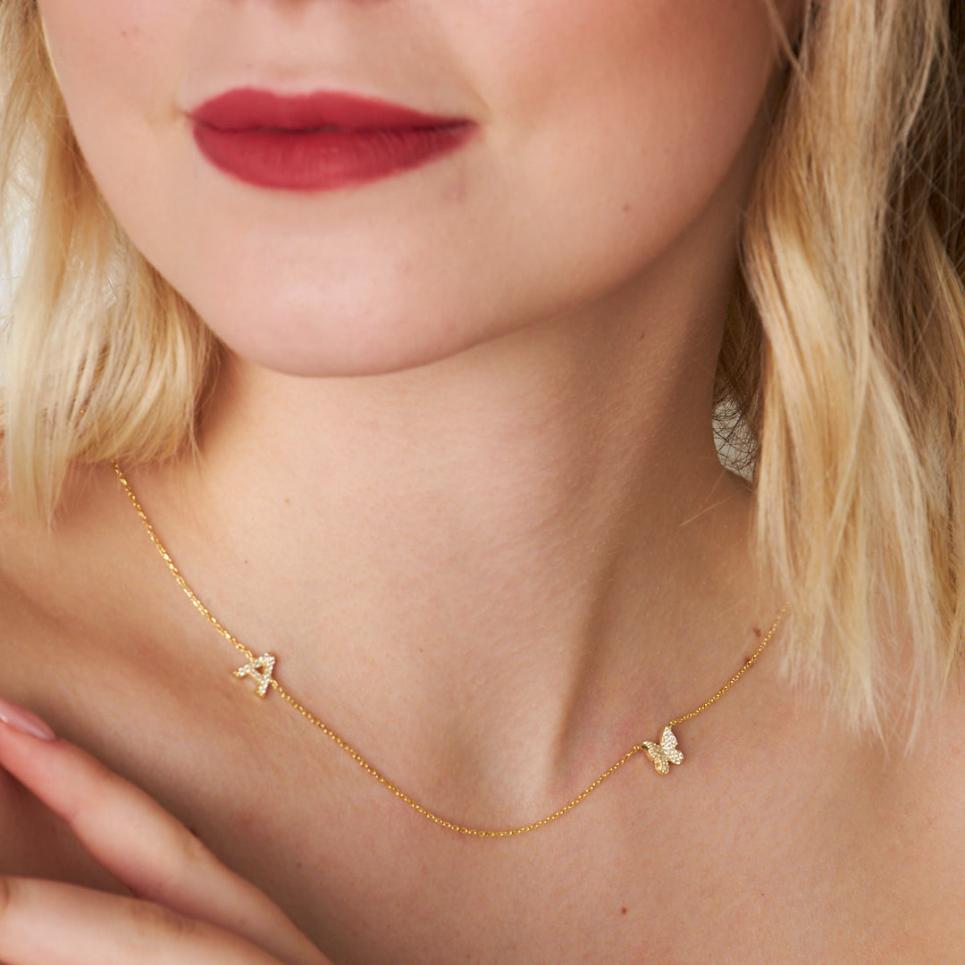 Butterfly Necklace with Letters - 925 Silver