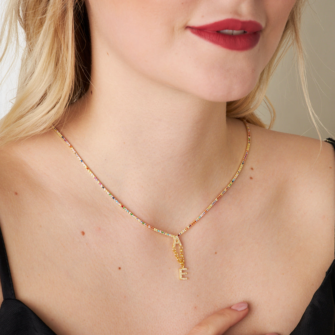 Two Letter Colorful Waterway Necklace - 925 SILVER