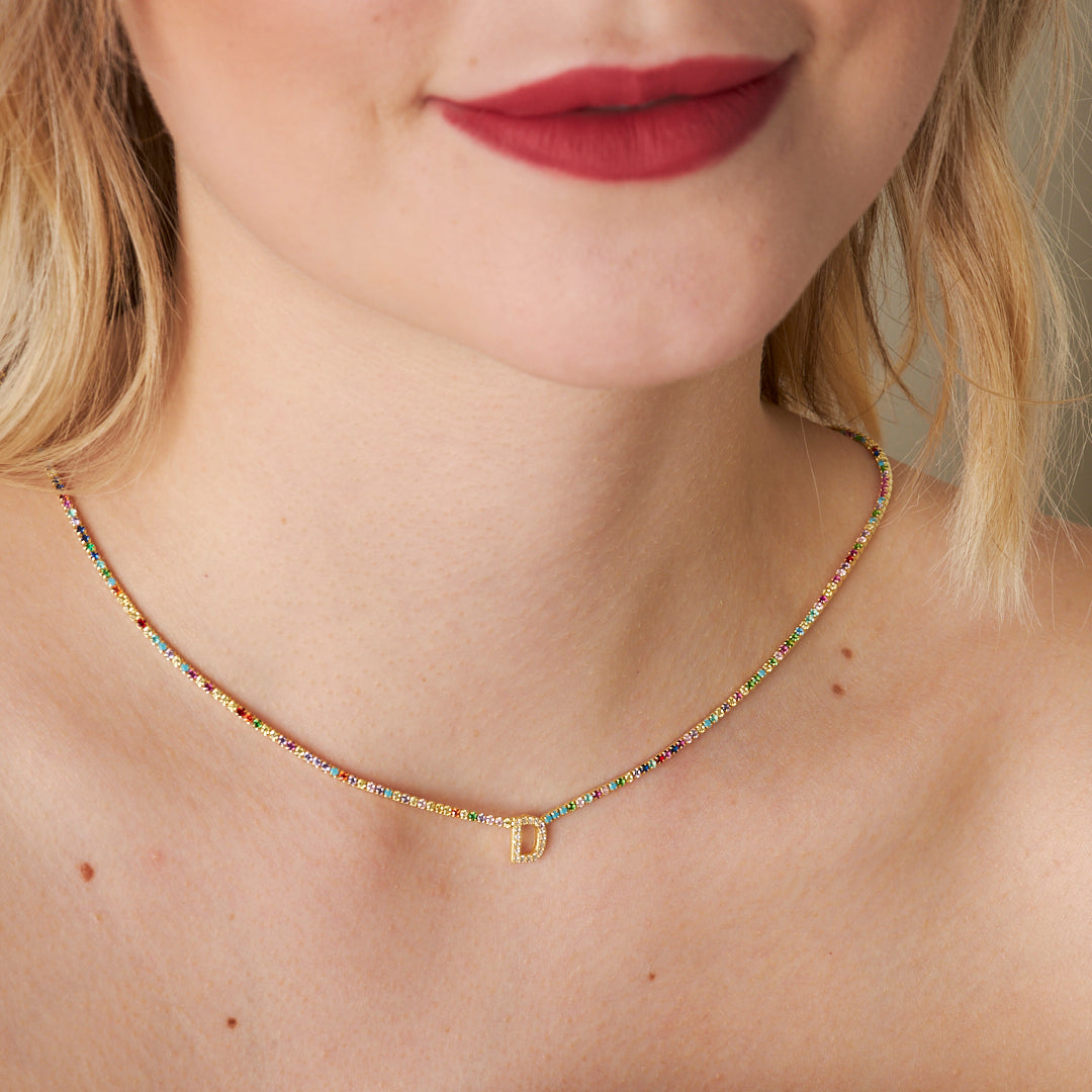 Colorful Stone Waterway Letter Necklace - 925 SILVER