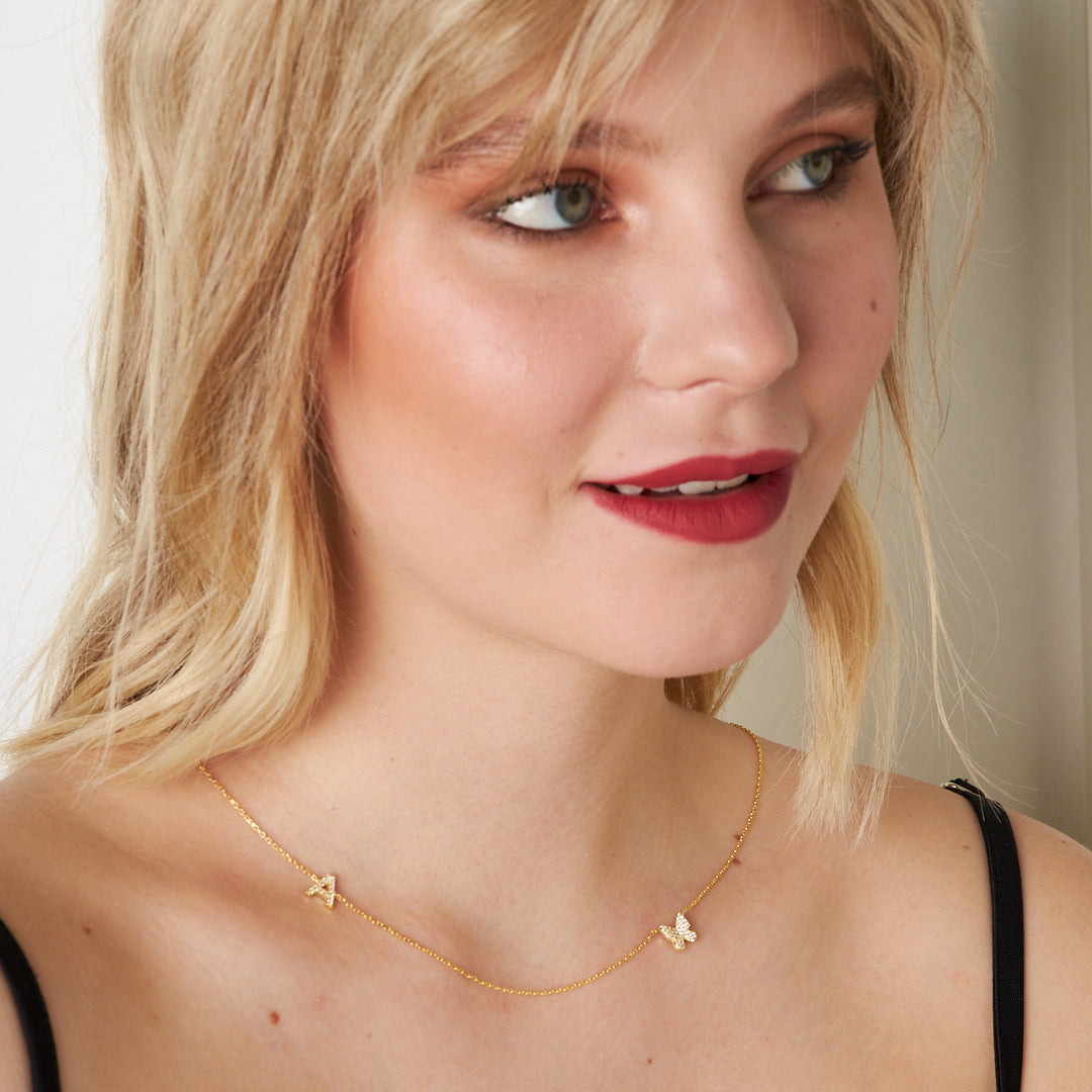 Butterfly Necklace with Letters - 925 Silver