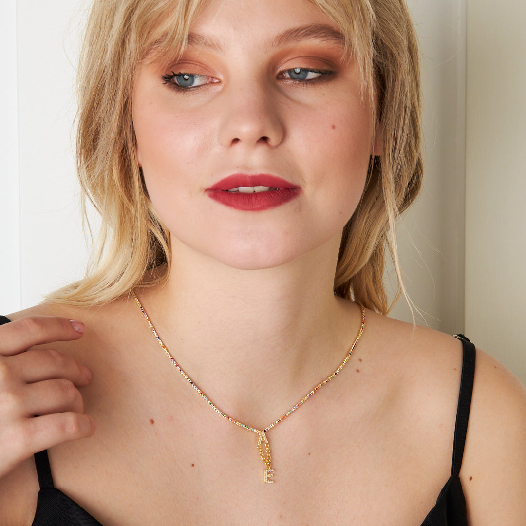 Two Letter Colorful Waterway Necklace - 925 SILVER